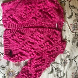 Pink Chunky handmade Knit Hearts Sweater
